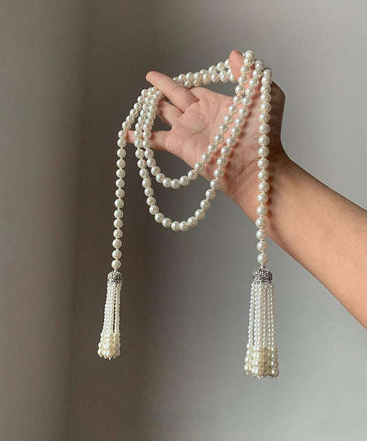 Diy White Alloy Pearl Tassel Gratuated Bead Necklace