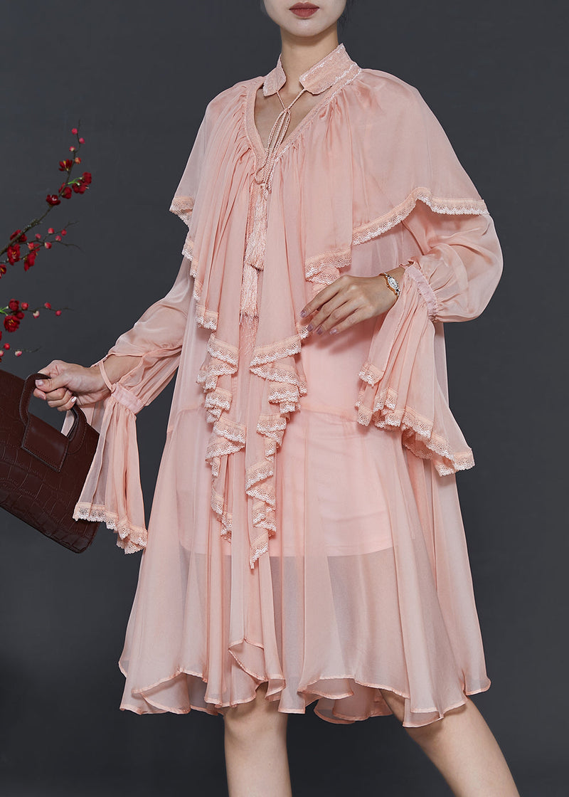 Apricot Ruffles Chiffon Holiday Dress Spring