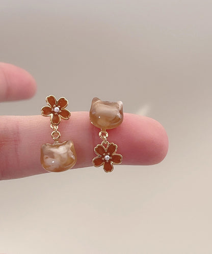 Modern Red Alloy Resin Cat Drop Earrings