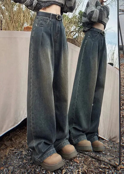 Blue Pockets Warm Fleece Jeans High Waist Winter