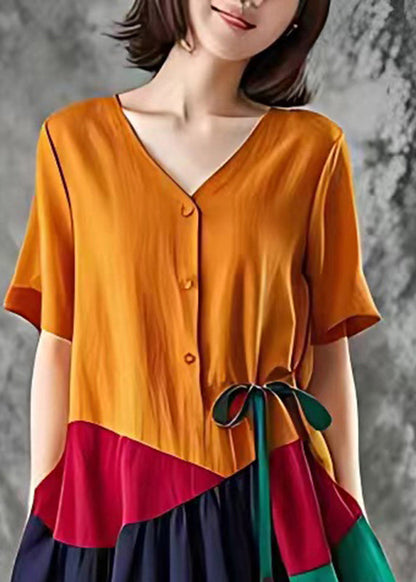 Orange Oversized Patchwork Cotton Maxi Dresses Summer