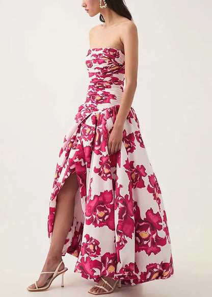 Rose Print Front Open Cotton Long Dresses Sleeveless Summer