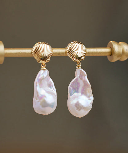 White Copper Alloy Pearl Fish Tail Drop Earrings
