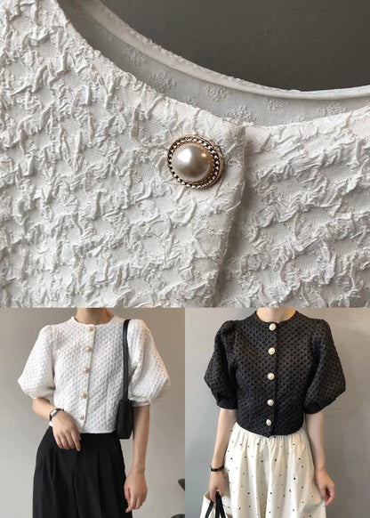 White O Neck Button Cotton Shirt Top Summer