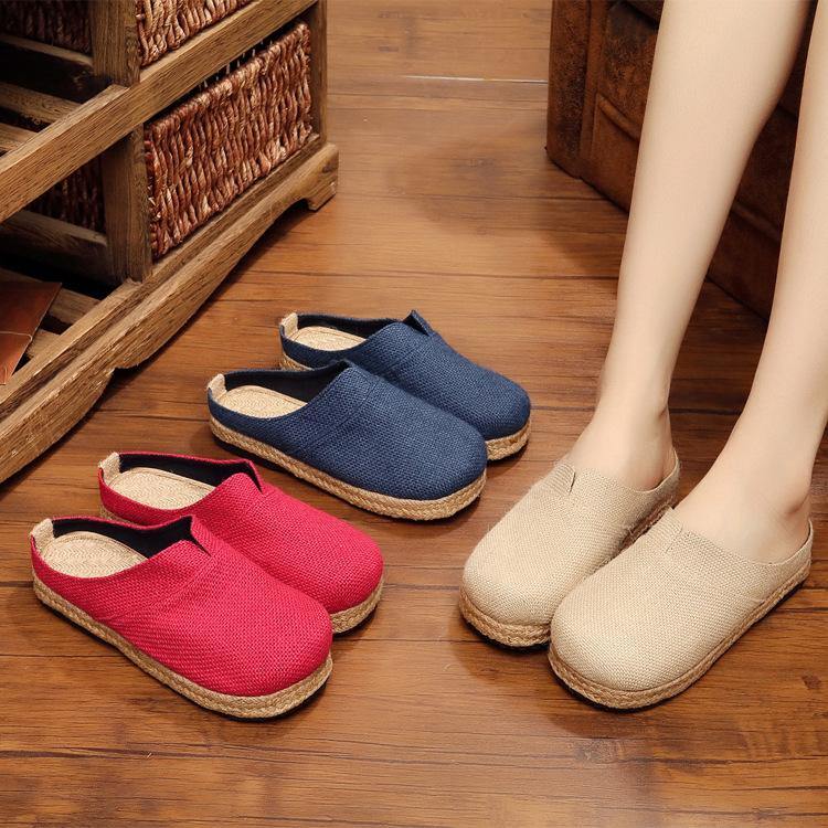 Boutique Flat Shoes for Red Cotton Linen Fabric Slippers Shoes