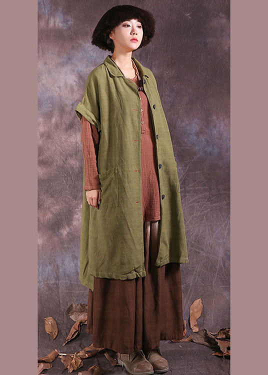 Green Peter Pan Collar Button Cotton Coat Short Sleeve