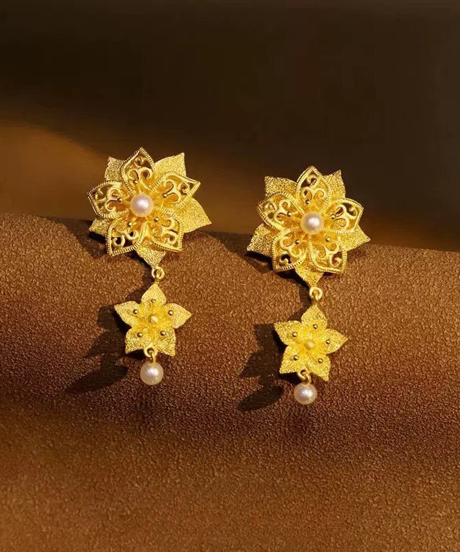 Gold Sterling Silver Overgild Pearl Drop Earrings