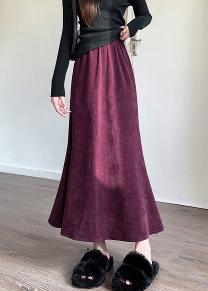 Italian Purple Elastic Waist Corduroy Skirts Spring