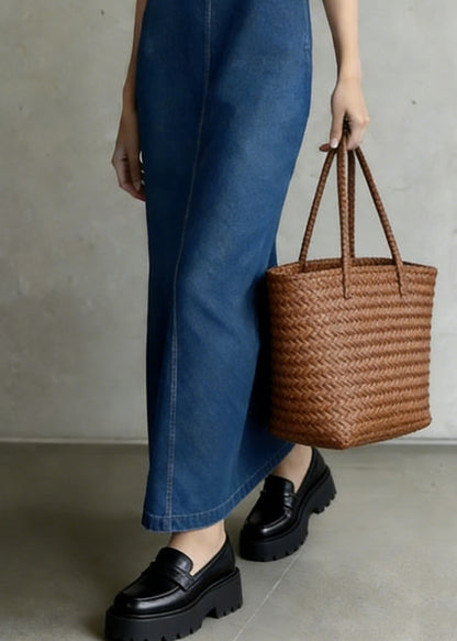 Denim Blue O-neck Patchwork Long Dress Summe