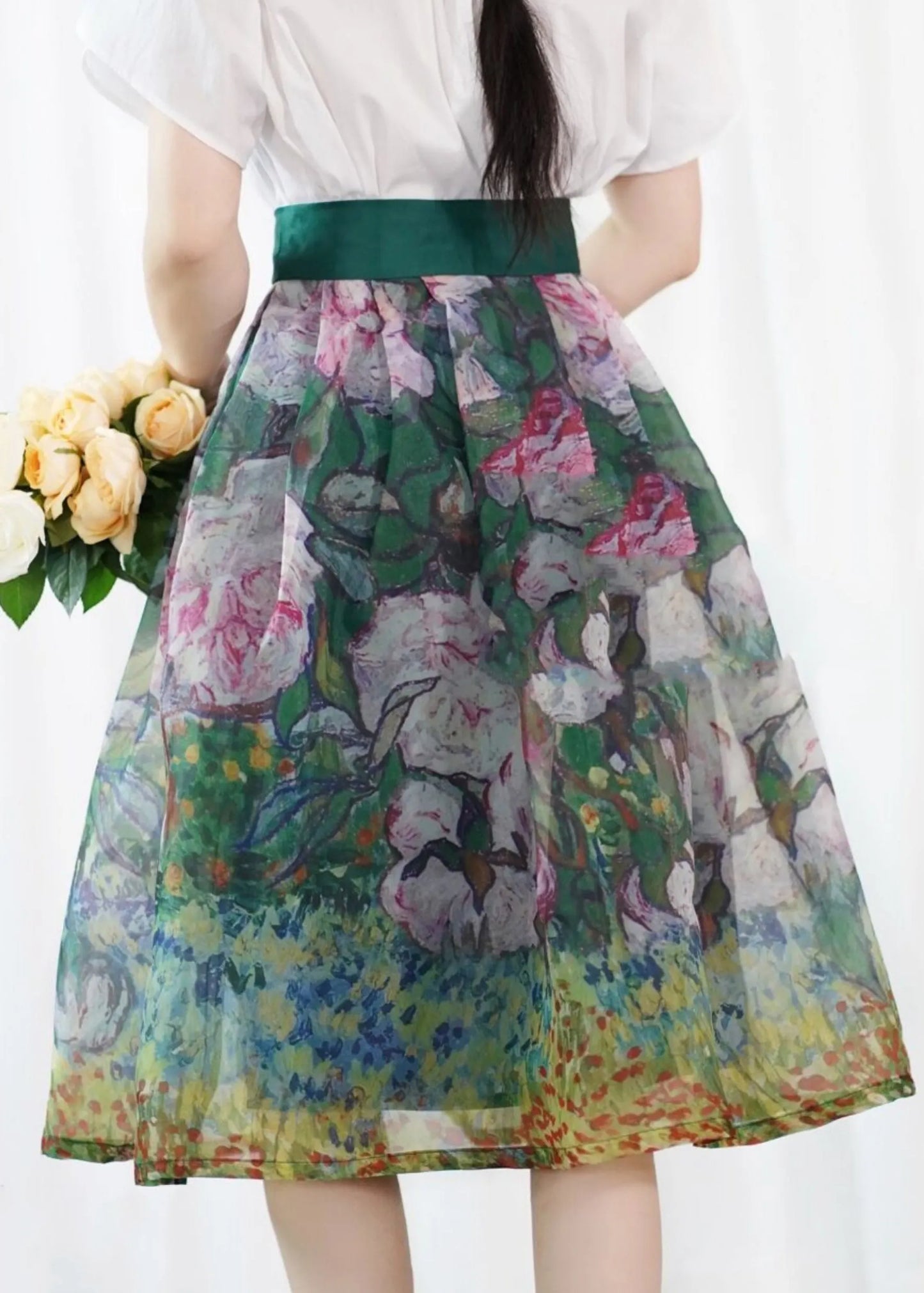 Original Design Print Silk Cotton a Line Skirt Summer