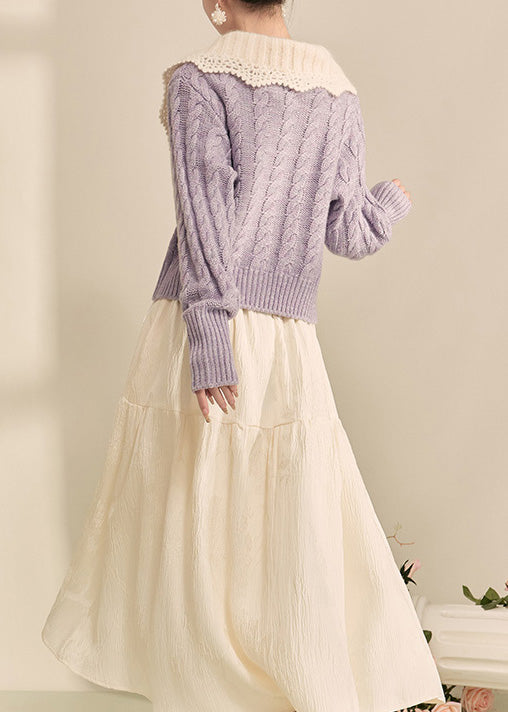 Purple Peter Pan Collar Button Knit Cardigan Fall