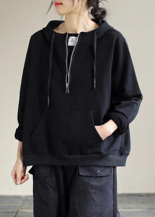 Art Black Top Silhouette Hooded Cinched Baggy Spring Top