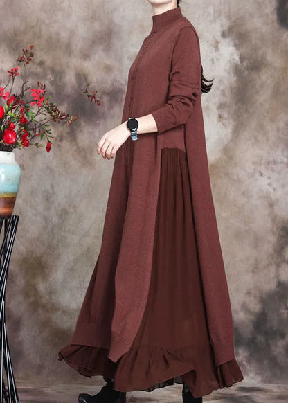 Chocolate Print Patchwork Slim Fit Fall Sweater Dress