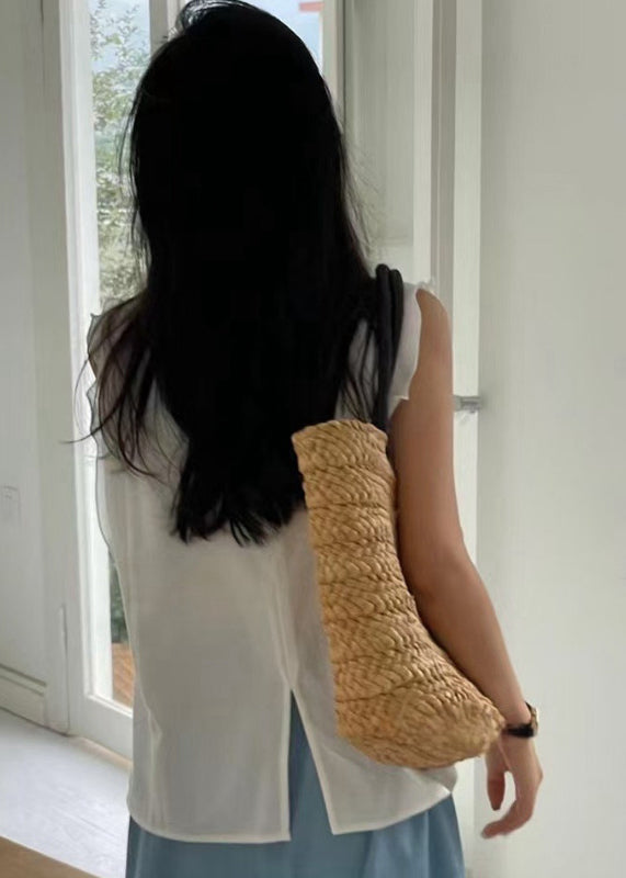 White Ruffled Patchwork Cotton Tanks Sleeveless