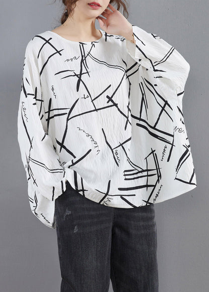 Simple O Neck Spring Design White Print Blouses