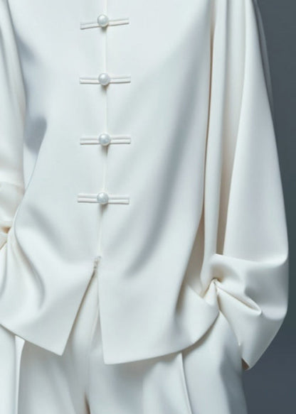Art White Button Thin Cotton Coat Fall