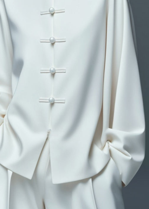 Art White Button Thin Cotton Coat Fall