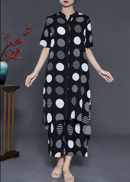 Black Print Draping Chiffon Two Pieces Set Summer
