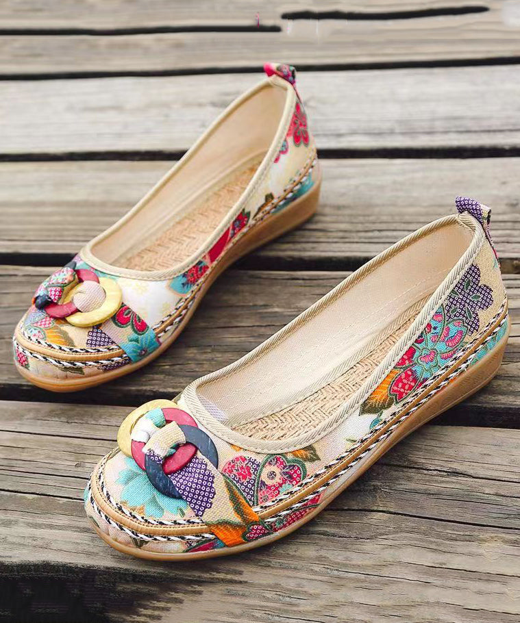 Black Cotton Fabric Print Splicing Wedge Heels