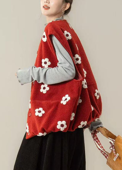 Red Oversized Cotton Vest Top Winter