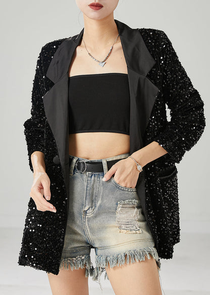 Black Sequins Double Breast Jackets Spring
