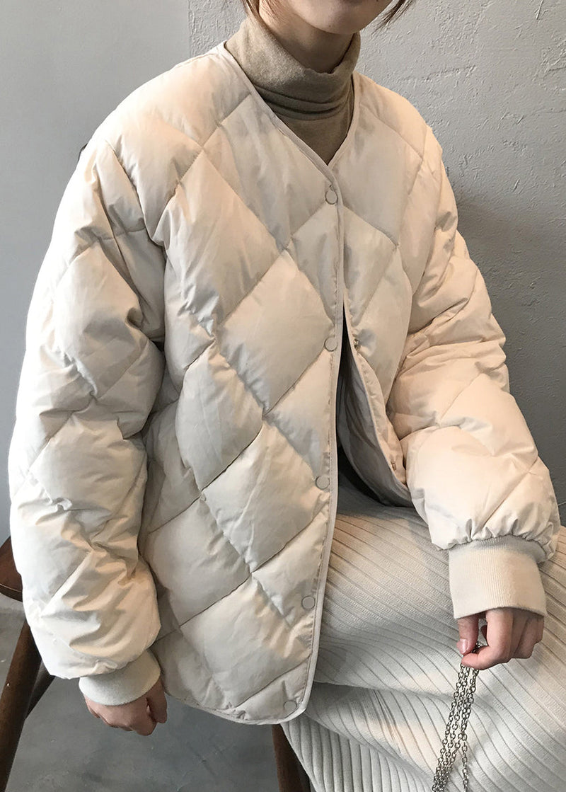 Beige Pockets Button Fine Cotton Filled Coats Winter