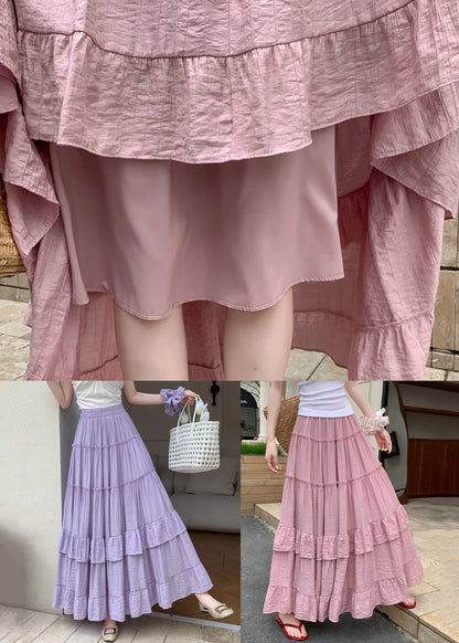 Purple Patchwork Cotton Summer Maxi Skirts Ruffled