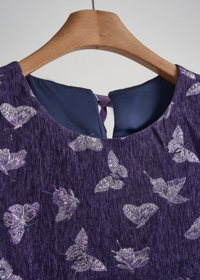 Art Purple Embroidered Butterfly Silk Velvet Two-piece Set Sleeveless