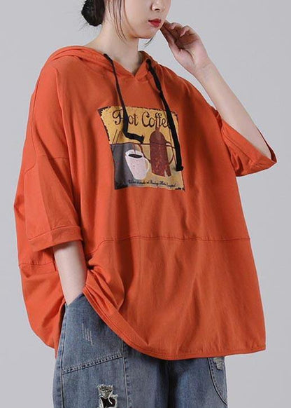 Orange Print Cotton Sweatshirts Top