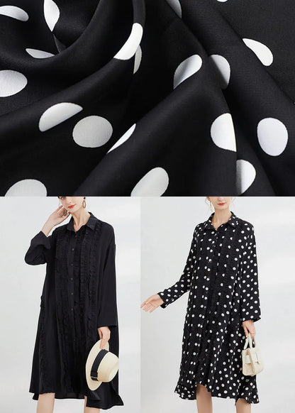 Black Button Shirts Dress Ruffled Spring