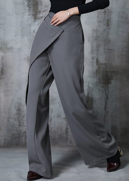 Grey Asymmetrical Silm Fit Spandex Straight Pants Fall