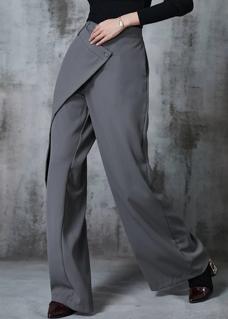 Grey Asymmetrical Silm Fit Spandex Straight Pants Fall