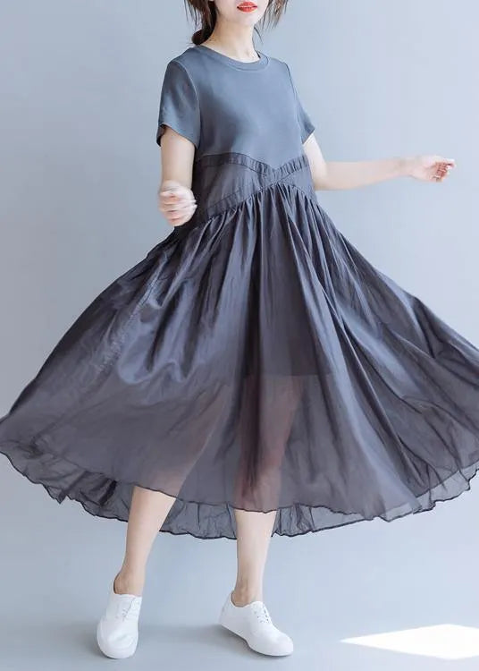 Vivid Patchwork Cotton Clothes O Neck Cotton Summer Dress