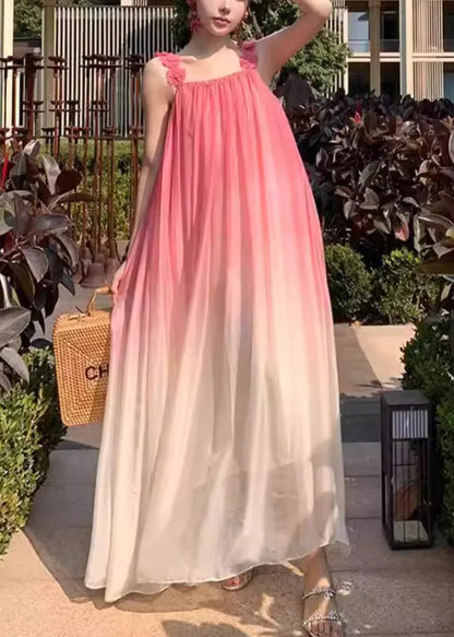 Gradient Color Backless Wrinkled Spaghetti Strap Dress Sleeveless