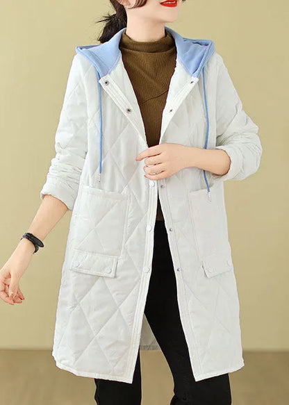 White Pockets Fine Cotton Filled Hoodie Coat Winter