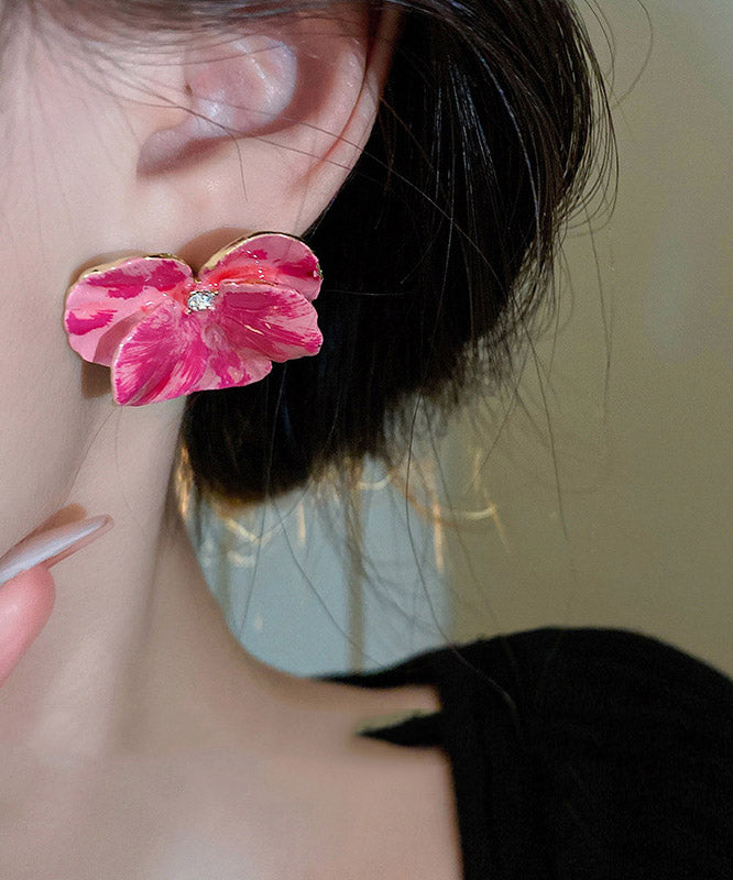 Pink Metal Zircon Stud Earrings