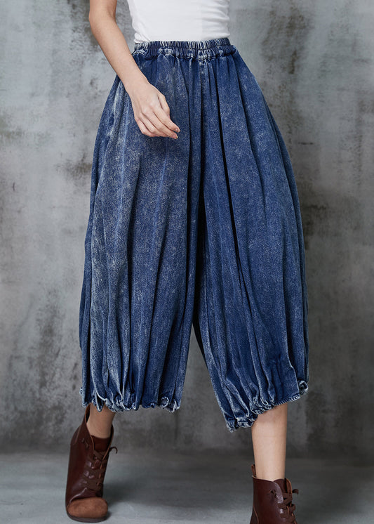 Blue Oversized Wrinkled Denim Wide Leg Pants Spring