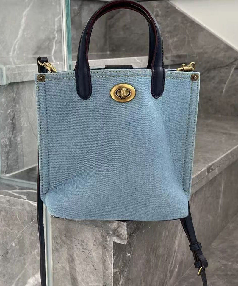 Blue Large Capacity Durable Denim Tote Handbag