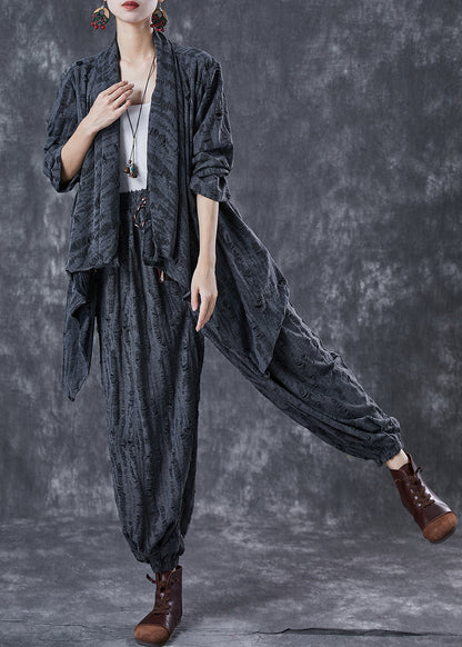 Grey Asymmetrical Cotton Ripped Two Pieces Set Fall