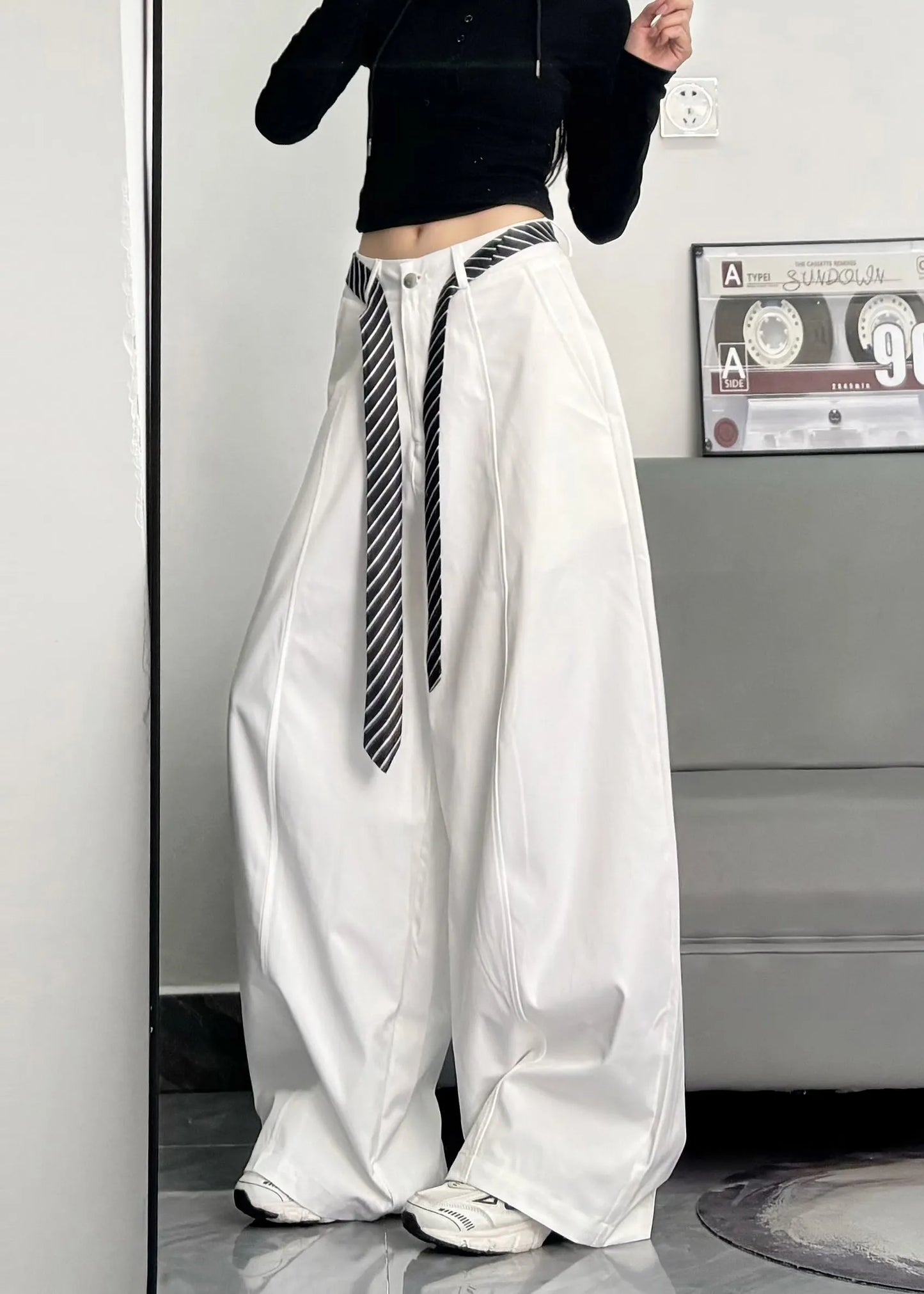 Black Oversized Cotton Wide Leg Pants Trousers Spring