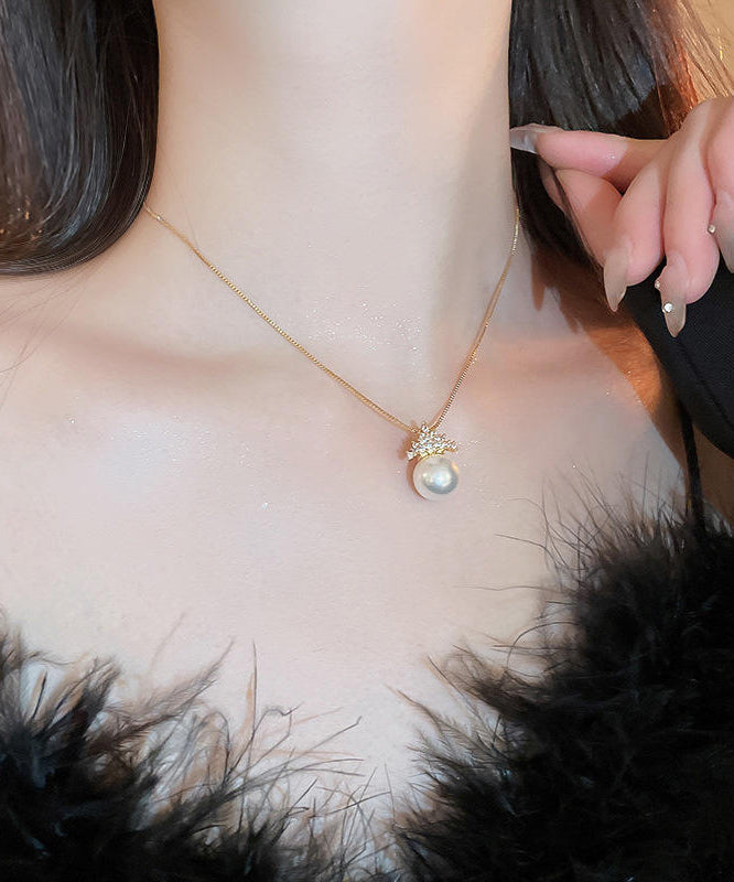 Gold Sterling Silver Overgild Pearl Pendant Necklace