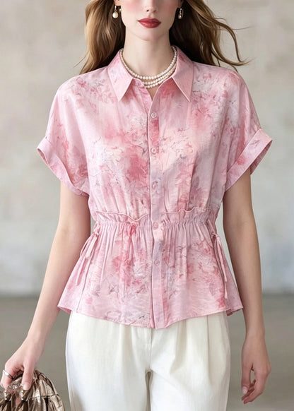 Pink Ruffled Patchwork Shirt Summer