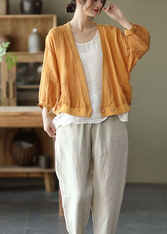 Yellow Patchwork Pockets Fall Button Long Sleeve Shirt Tops