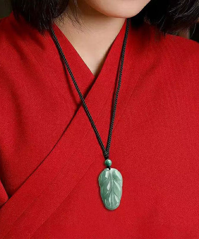 Cyan Jade Leaves Pendant Necklace