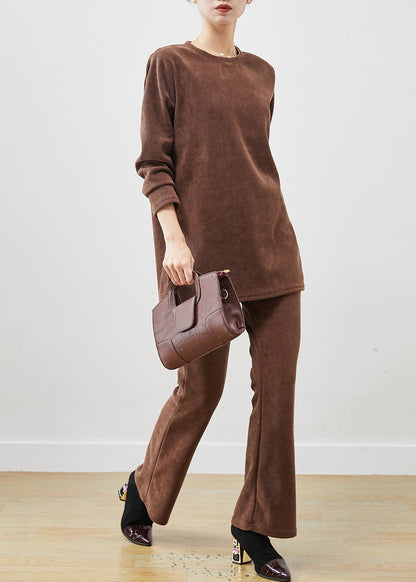 Brown Side Open Corduroy Two Piece Set Spring