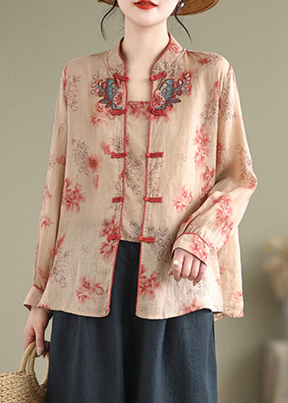 Stand Collar Print Button Shirt Fall