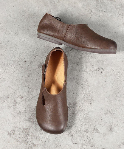 Chocolate Flat Shoes for Cowhide Leather