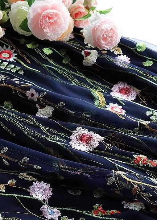 Black Embroidered High Waist Tulle Skirts Spring