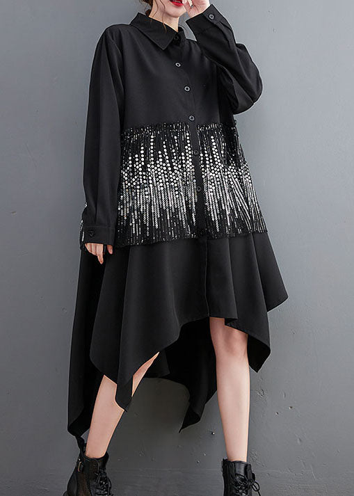 Classy Black Sequins Asymmetrical Design Dresses Spring