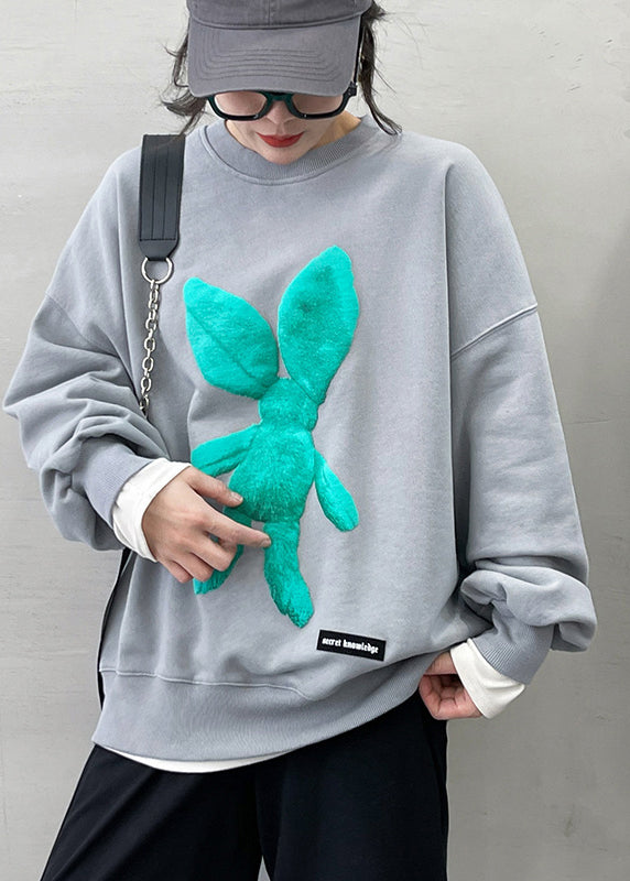 Grey O-neck Character Print Pullover Long Sleeve